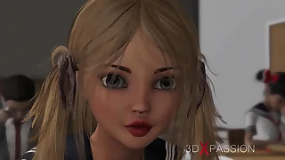 Hot shemale plays with a low-spirited feeble-minded college girl in the basement